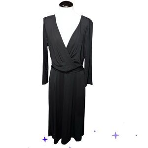 NWT Loft size 8 Black Front Wrap Belted Waist V-neck Midi Dress fall office